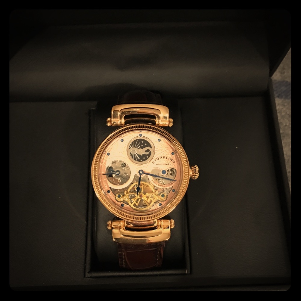 NWOT Stuhrling Rose Gold Watch with Brown Band